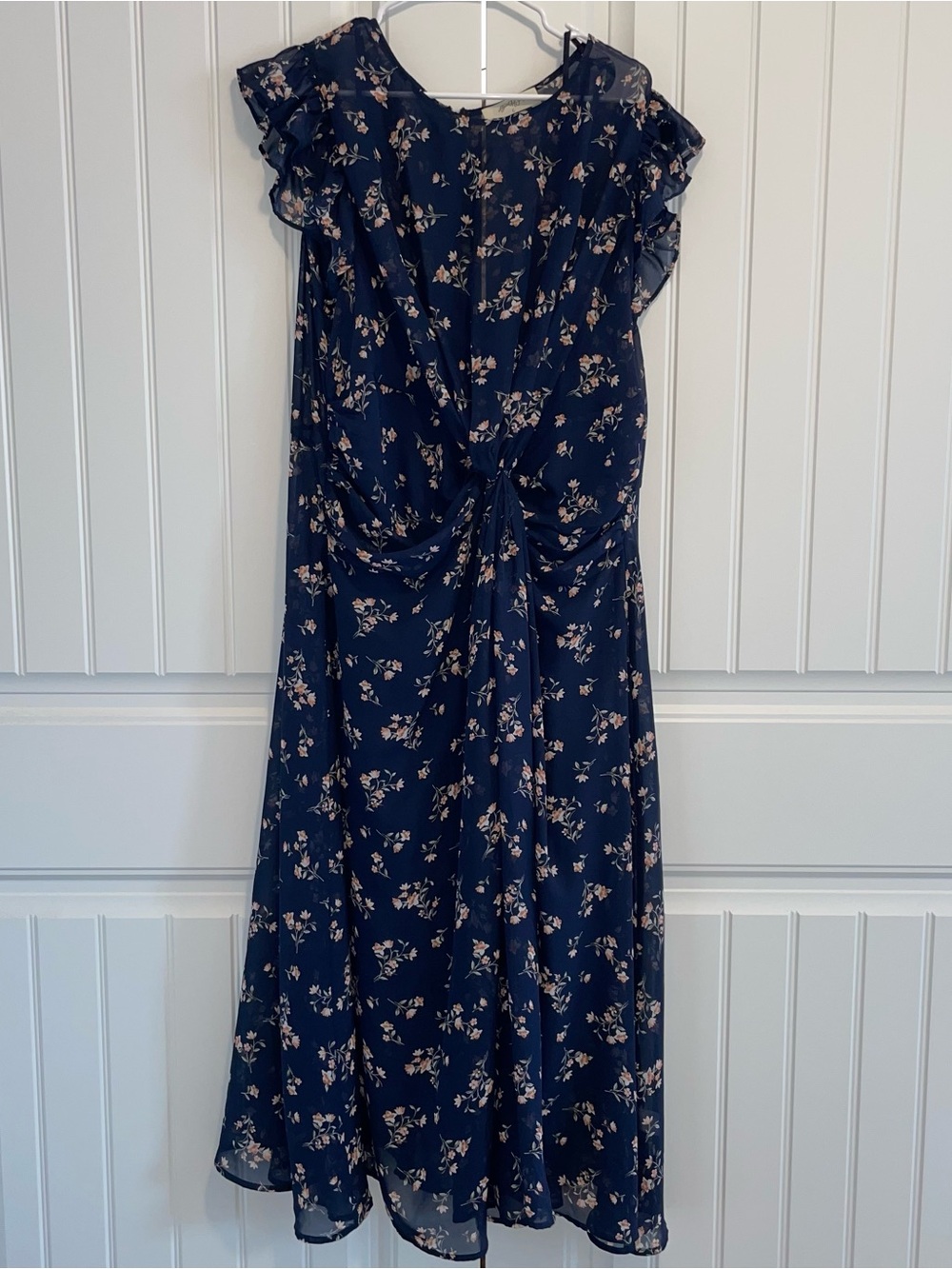 Navy Floral Maxi Dress with Pink Floral Accents